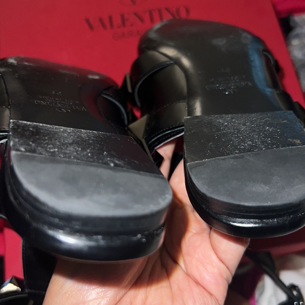 Valentino Black Leather Rockstud Ankle-Strap Pointed Flats - Picture 13 of 16